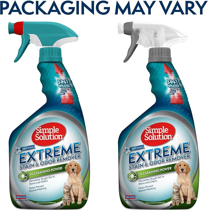 Simple Solution Pet Stain & Odor Remover, Enzyme Stain Cleaner, 32oz | Dog Stain & Odor Remover, Pet Urine Enzyme Cleaner, Dog Urine Carpet Cleaner, Pet Odor Eliminator, Spring Breeze Scent
