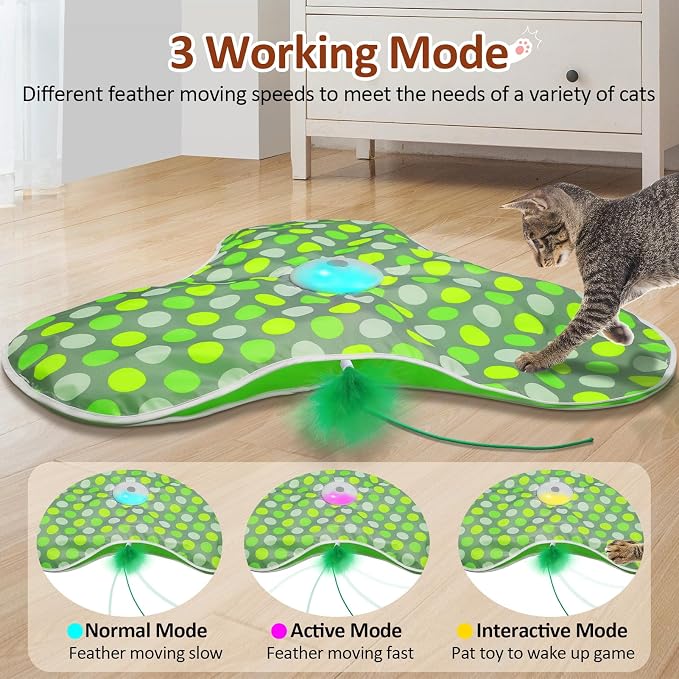 Sofolor Interactive Cat Toy, Automatic Cat Toys for Indoor Cats, Hide and Seek Cat Toy with Motion Activated, Moving Feather, Chirping, USB Rechargeable