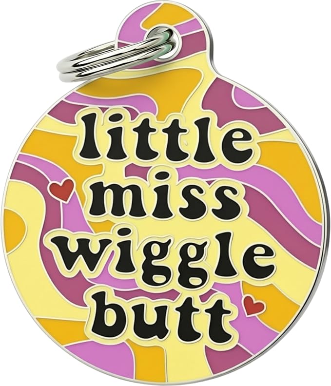 Bad Tags Personalized Dog and Cat ID Tags in 25+ Designs and 2 Sizes - 5 Lines of Custom Engraved Text - Funny Cute Personalized Pet Tags (Little Miss Wiggle Butt, Small (1 inch))