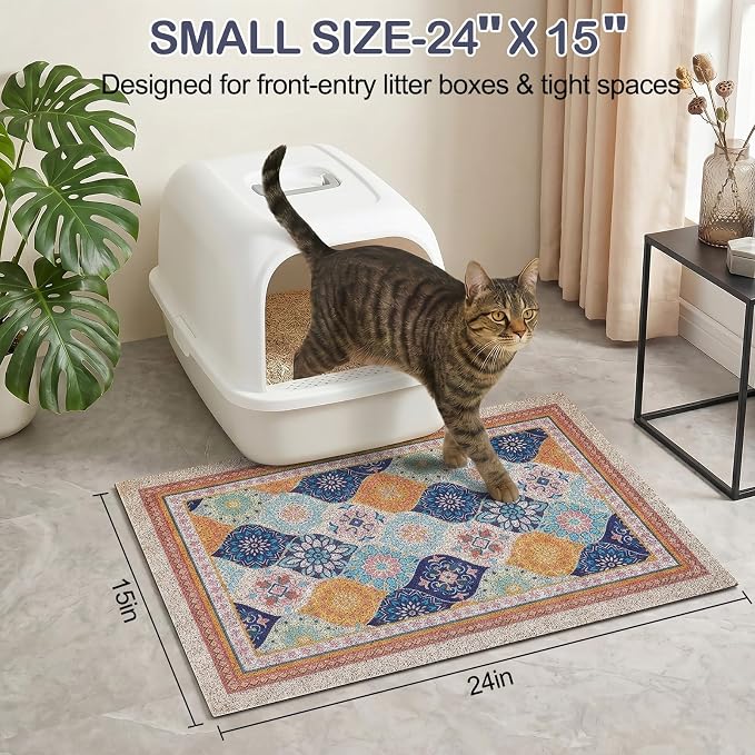 Glittme Cat Litter Mat, 24"x15" Non-Slip Washable Trapping Mat for Cats | Litter Trapping Mat With Thick PVC Coil To Catch Scatter, Soft On Paws And Waterproof Bottom To Protect Floors
