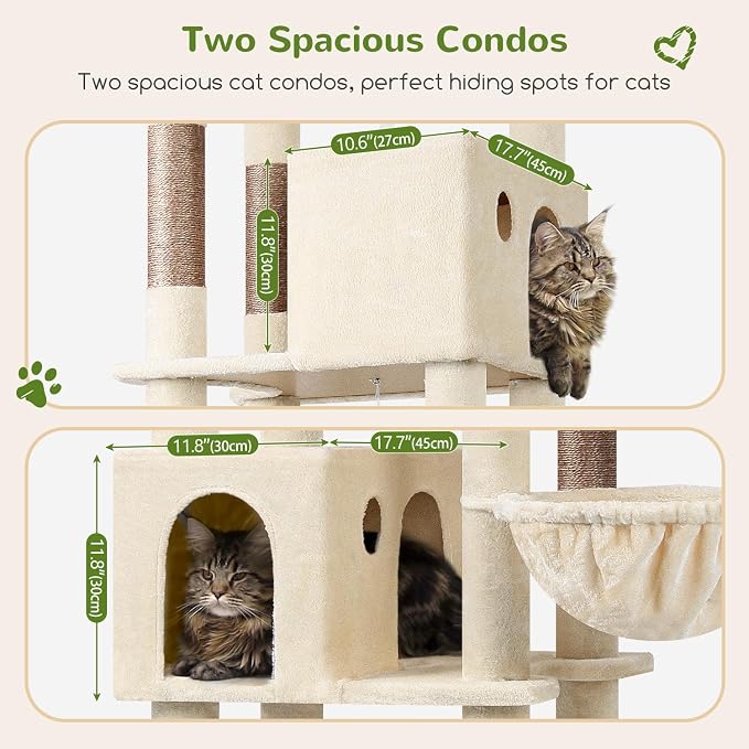 Globlazer Giant Cat Tree for Indoor Large Cats, 83in, F83, Beige | XXL Cat Tower with 9 Scratching Posts for 20lb+ Heavy Duty Large Adult Cats