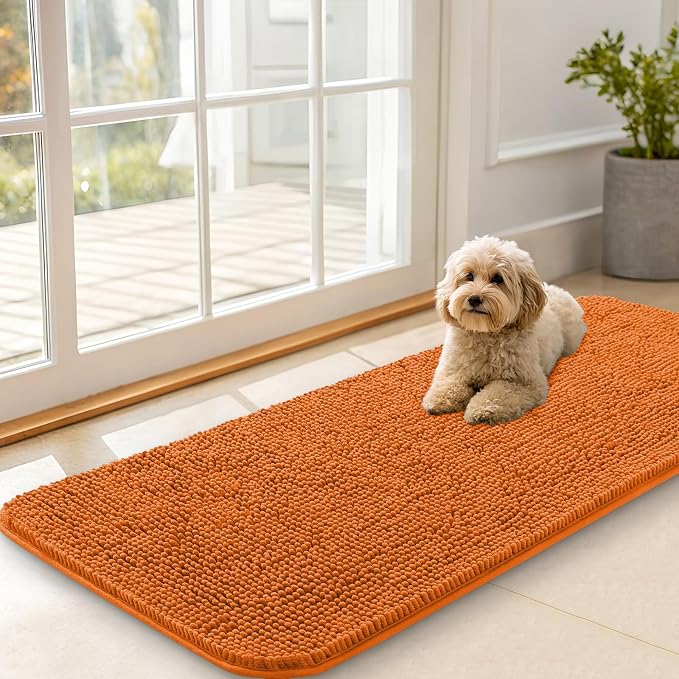 OLANLY Dog Door Mat for Muddy Paws 47x20, Super Absorbent Chenille Mud Mat | Clay, Absorbs Moisture and Dirt, Non-Slip Machine Washable Doormat, Quick-Drying Indoor Entryway Floor Carpet for Dogs
