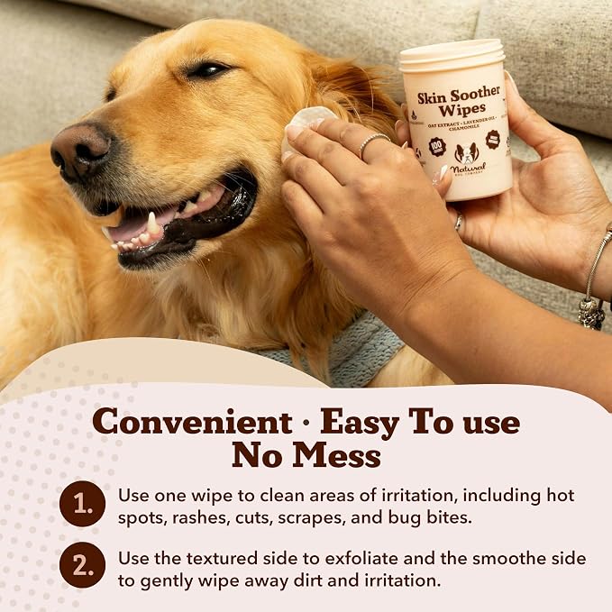 Natural Dog Company Skin Soother Wipes, 100 Count, Pet Wipes for Dogs, Hypoallergenic Formula, Dog Moisturizer for Dry Skin, Grooming, Pet Itch Relief for Dogs