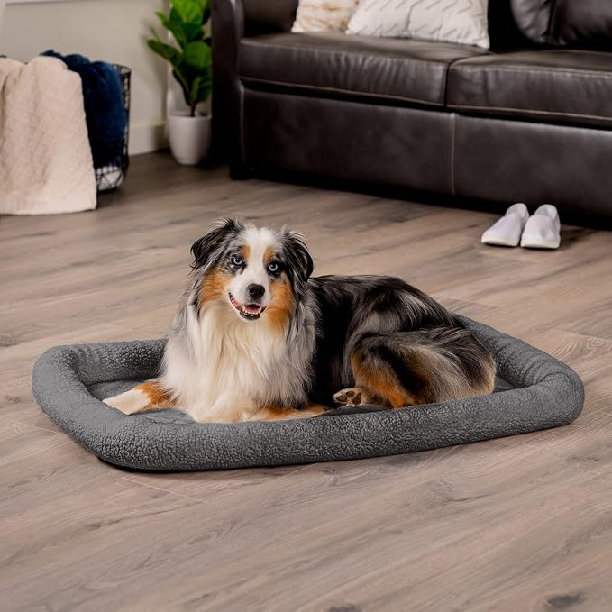 Furhaven Dog Bed for Large Dogs, 100% Washable, Sized to Fit Crates - Sherpa Fleece Bolster Crate Pad - Gray, Extra Large/XL, 42.0"L x 26.0"W x 3.0"Th