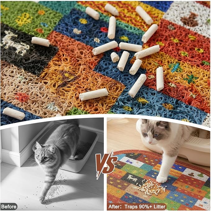 Bienbee Cat Litter Mat, 24" x 15" Dense Trapping Mesh for Litter Boxes | Litter Box Mat with PVC Mesh, Waterproof &Urineproof, Non-Slip Grip, Soft On Kitty Paws and Easy to Clean to Protect Floor
