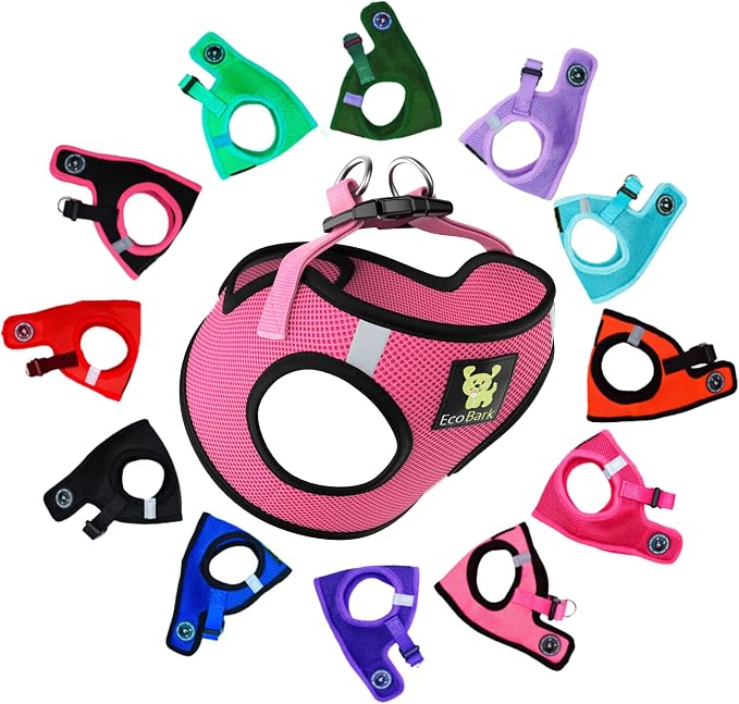 EcoBark XXS Dog Harness - Step in Teacup Dog Harnesses for XXS, XS, and Small Dogs - Reflective and Adjustable Mini Body Halter Vest -Tiny Soft Mesh Toy Breed Harness (Bubblegum Pink, XXS)