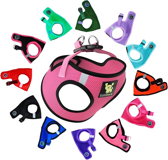 EcoBark Premium Teacup Dog Harness - Luxury Soft Tiny and Toy Breed Harness for Puppy - Mini Step in Vest Body Halter Under 5 lbs (Bubblegum Pink, XXXS)