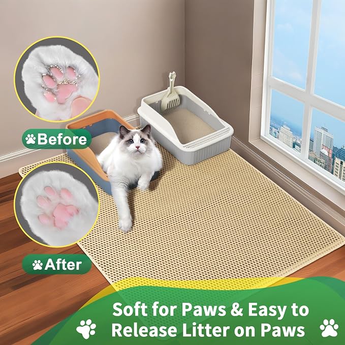 GRELY 35''X 25'' Large Litter Mat, 2 Layer Cat Litter Mat Litter Trapping Mat,Litter Box Mats for Floor, Cats Litterbox Catcher Rug for Kitty Pet, Waterproof Urine Proof,Non-Slip