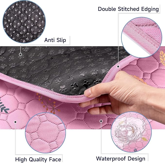Sunheir Washable Pee Pads for Dogs Large 24" x 72" 2-Pack Reusable Puppy Pads Pet Training Pads, Absorb Dog Mats, Whelping Pad, Non-Slip Protects Against Urine Leakage, Runner Rug (Leaves - Pink)