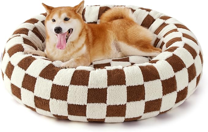 LE SURE Shown on TV Donut Dog Bed Extra Large Size Dog - Round Pet Beds for Calming Puppy with Washable Cover, Orthopedic Modern Beds with Jacquard Shaggy Plush & Anti Slip Bottom, 42 Inch，Brown