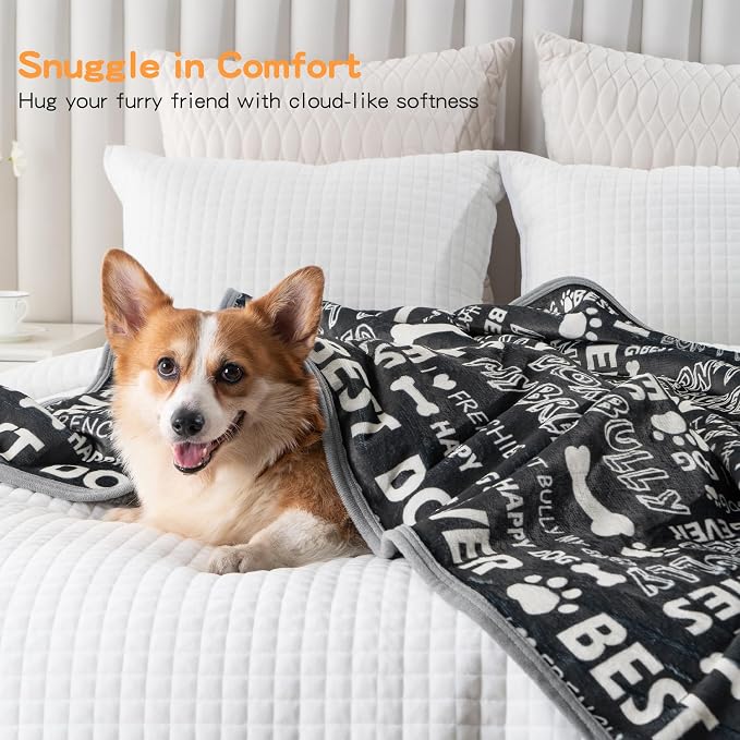 Waterproof Dog Blankets Pet Blanket 60"x80", Soft Fluffy Sofa Car Bed Protector, Reversible Sherpa Fleece Dog Blanket for Large Dogs(Letters)