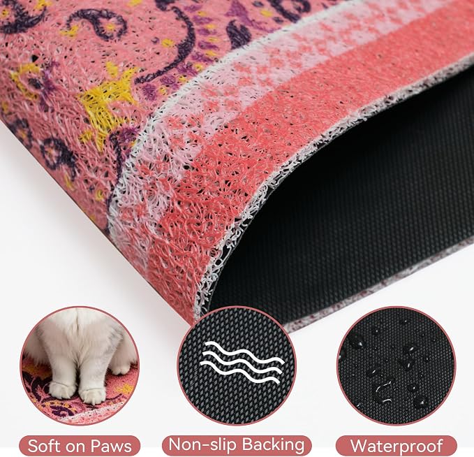 Cat Litter Mat, 24"x15" High-Density PVC Cat Litters Trapping Mat, Waterproof & Non-Slip Backing, Litter Box Catcher, Soft on Kitty Paws, Easy Washable Pet Supplies Pink