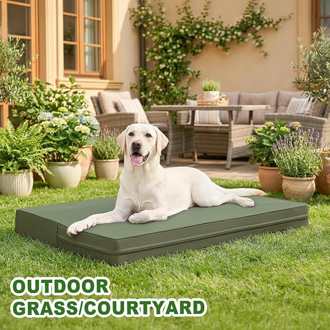 Vonabem Outdoor Dog Bed Waterproof Washable, XXL Crate Pad 48 Inch, Wipeable Leather Pet Beds with Removable Cover Reversible, Durable Anti-Slip Kennel Pads 47"x29" Green