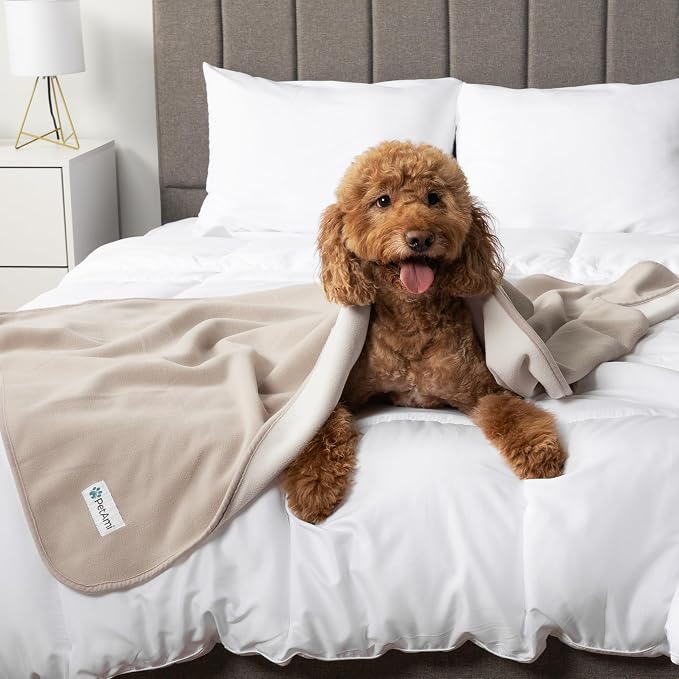 PetAmi Waterproof Dog Blanket for Couch, Pee Proof Reversible Cat Blanket for Sofa Bed Furniture Protector, Soft Fleece Washable Pet Throw for Dogs Cats Puppies Kittens, 40x60 Taupe Beige