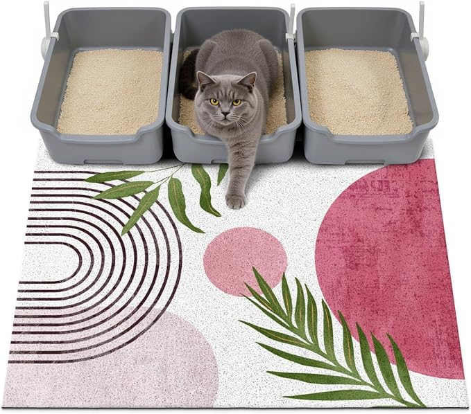 Cat Litter Mat Litter Trapping Mat, 40"x30" Waterproof Urine Proof Litter Box Mat Catcher Mat Non-Slip Washable for Kitty Kitten, Pink