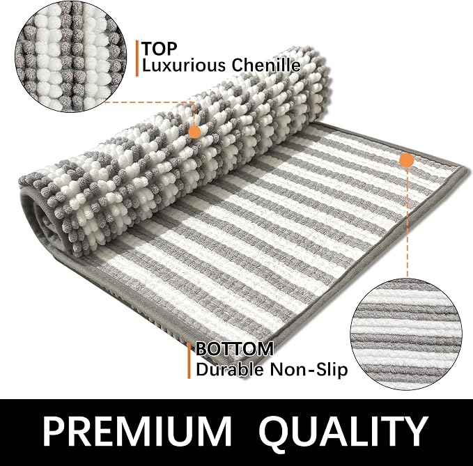 Dog Door Mat for Muddy Paws - Absorbent Quick-Dry Non-Slip Washable Chenille Pet Rug, Indoor Entryway Mat for Front Door & Crate (Gray, 24" L*16" W)