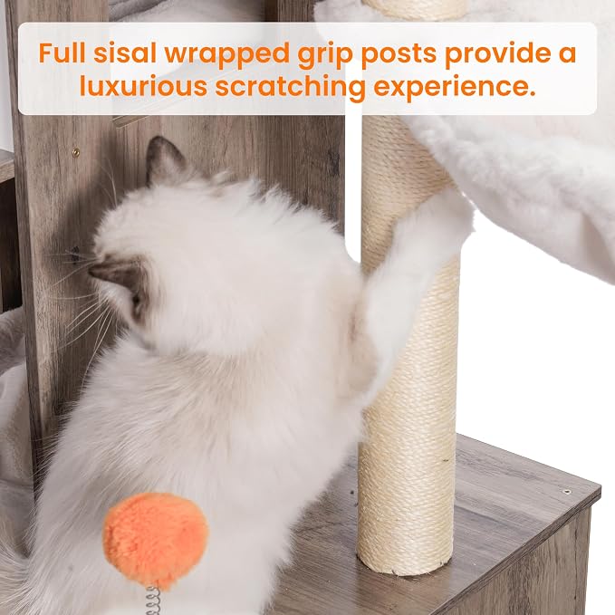 Heybly Cat Tree with Litter Box Enclosure for Indoor Big Cat HCT110SG | Cat Tower for Large Cats 20 lbs Heavy Duty, Modern Cat Condo Furniture with Scratching Posts, Rustic Gray
