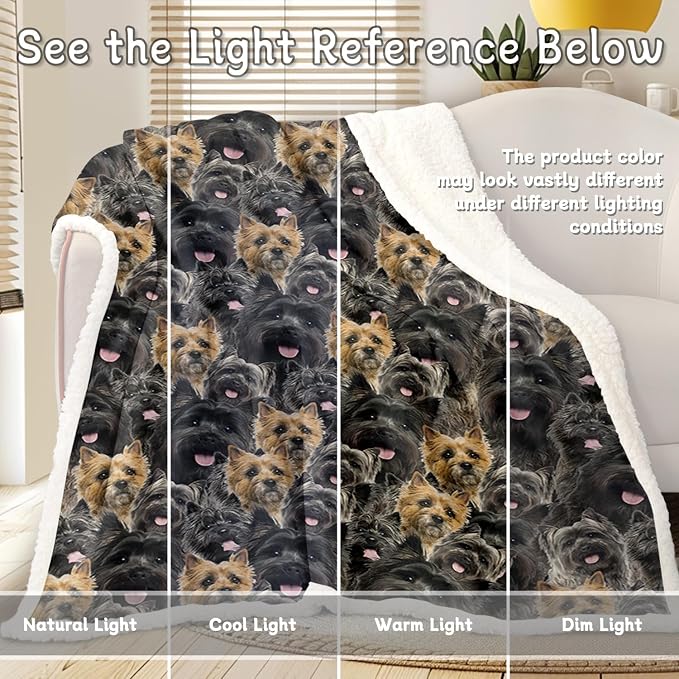 BlessLiving Fuzzy Dogs Blanket for Kids Adults Cute Puppy Fleece Blanket Reversible Animal Pattern Sherpa Throw (Cairn Terrier,Throw, 50 x 60 Inches)