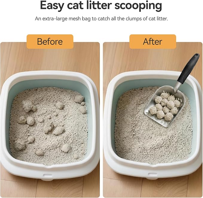 Cat Litter Scoop, Kitty Metal Scooper, Heavy Duty Aluminum Deep Sifter with Long Handle, Rustproof Durable Kitten Poop Shovel for Travel & Small Litter Box