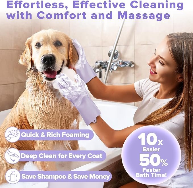 Augwind 6PCS Grooming & Bath Supplies for Dogs, Cats | Dog Washing Gloves | Dog Bath Brush | Dog Shower Brush | Pet Grooming Gloves | Dog Grooming kit | Pet Supplies for Showerhead & Sprayer (Purple)