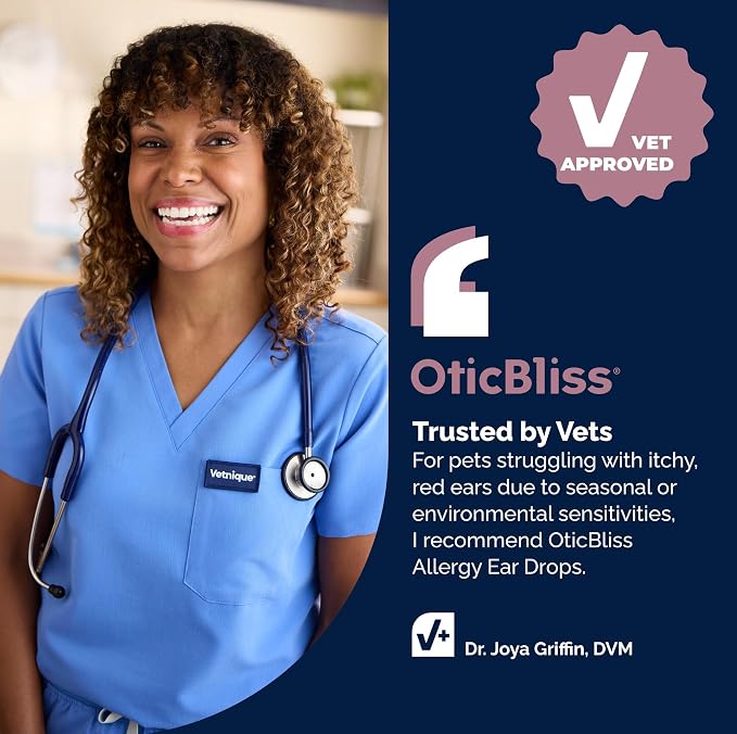 Vetnique Oticbliss Medicated Ear Drops for Dogs & Cats, Infection & Allergy (Allergy Ear Drops) | Medicated Otic Drops in Two Formulas, MicroSilver BG for Infection & 1% Hydrocortisone With Chitosan for Allergy Itch Relief