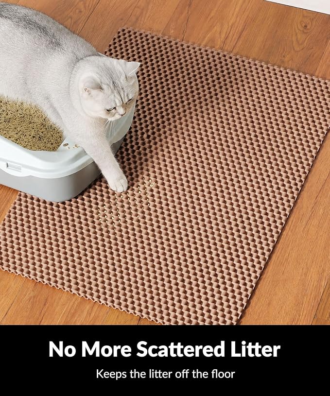 Cooyes Cat Litter Mat - Cut to Fit Any Place, 23"x17" Litter Trapping Mat for Litter Box, Easy to Clean, Waterproof & Non-Slip Kitty Pad, Scatter Control to Protect The Floor (Khaki)