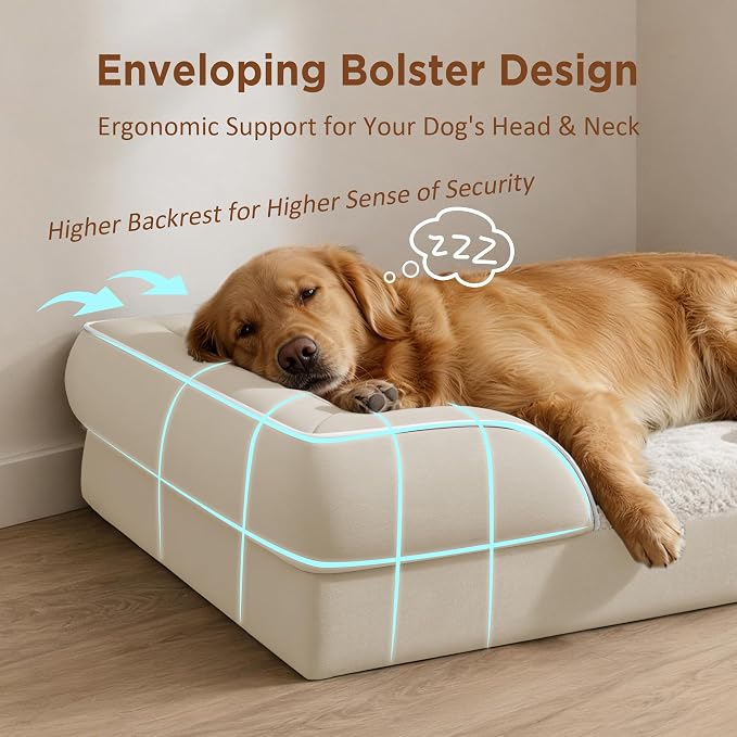 Comfort Expression Orthopedic Dog Beds for Large Sized Dog with Bolster | Waterproof Dog Couch Bed with Washable Cover & Non-Slip Bottom, Supportive Egg Crate Foam Large Pet Bed, 35x22 Inch