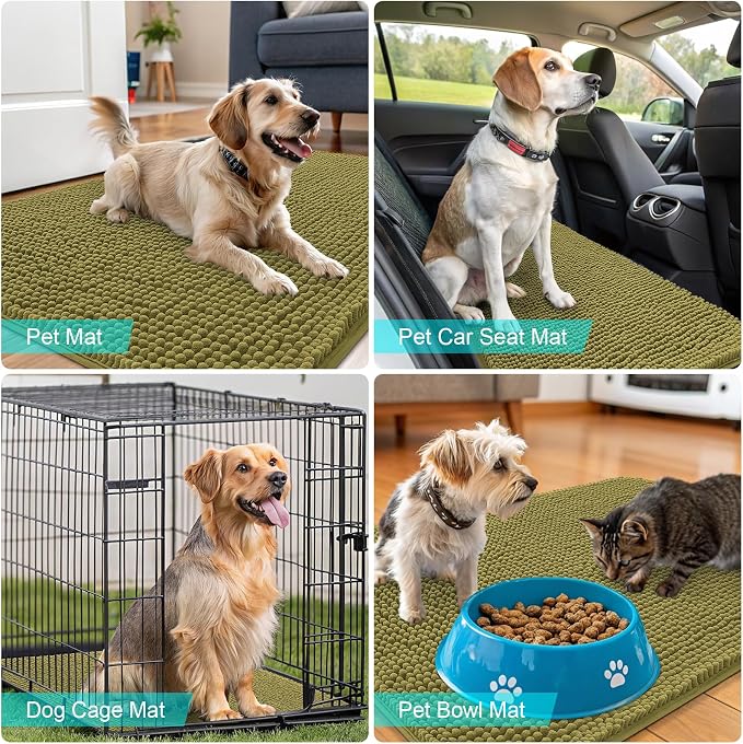 OLANLY Dog Door Mat for Muddy Paws 35x24, Super Absorbent Chenille Mud Mat | Willow Green, Absorbs Moisture and Dirt, Non-Slip Machine Washable Doormat, Quick-Dry Indoor Entryway Floor Carpet for Dogs