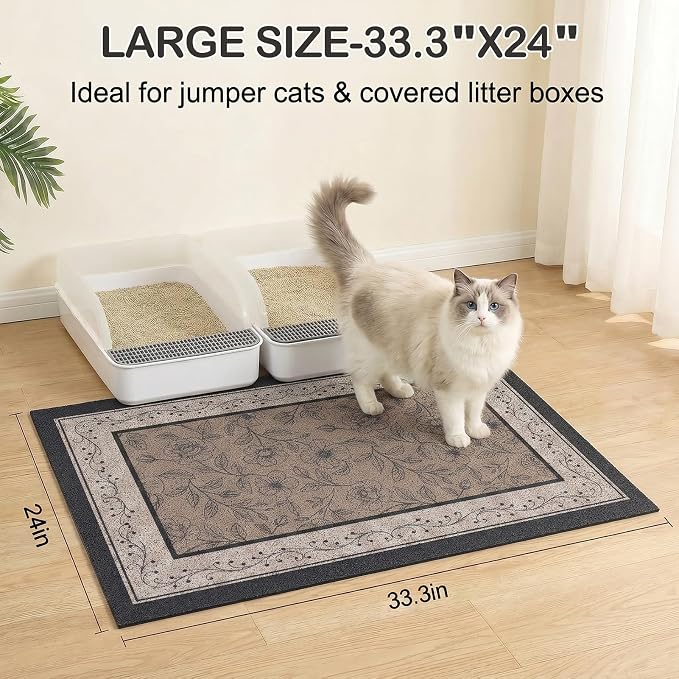 Glittme Cat Litter Mat, 33"x22" Non-Slip Washable Trapping Mat for Cats | Litter Trapping Mat With Thick PVC Coil To Catch Scatter, Soft On Paws And Waterproof Bottom To Protect Floors