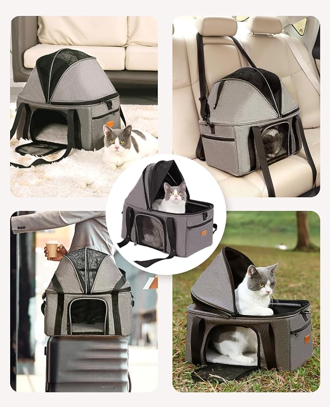 BurgeonNest Top-Expandable Large Cat Carrier, Soft Sided Cat Bag Carrier for Medium Large Pet Up to 15 lbs, Upgraded Small Dog Car Seat, Puppy Travel Bag with Semi-Open Canopy