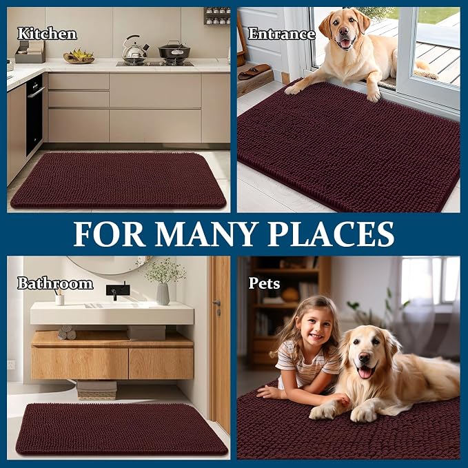 OLANLY Dog Door Mat for Muddy Paws 54x24, Super Absorbent Chenille Mud Mat | Russet, Absorbs Moisture and Dirt, Non-Slip Machine Washable Doormat, Quick-Drying Indoor Entryway Floor Carpet for Dogs