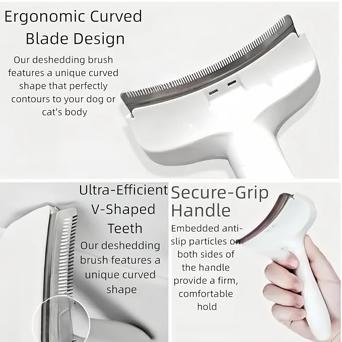 White Small Dog Brush for Shedding, Tight V-Tooth Deshedding Comb with Ergonomic Handle, Deshedding Tool for Tiny Breeds and Cats