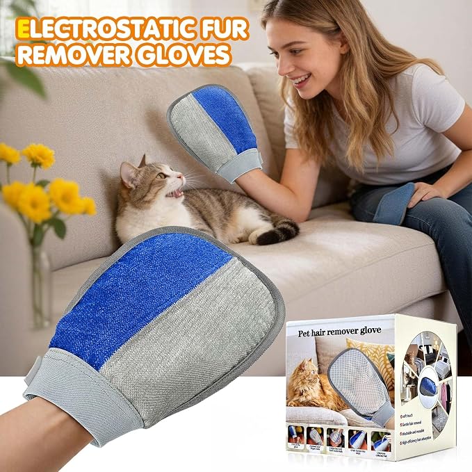 Pet Hair Removal Glove - Pet Hair Remover Glove for Dogs & Cats | Hair Removal Mitts,Reusable & Washable, Removes Hair from Carpet, Couch, Car Seats, Gentle Grooming Deshedding Tool, 3 Pack