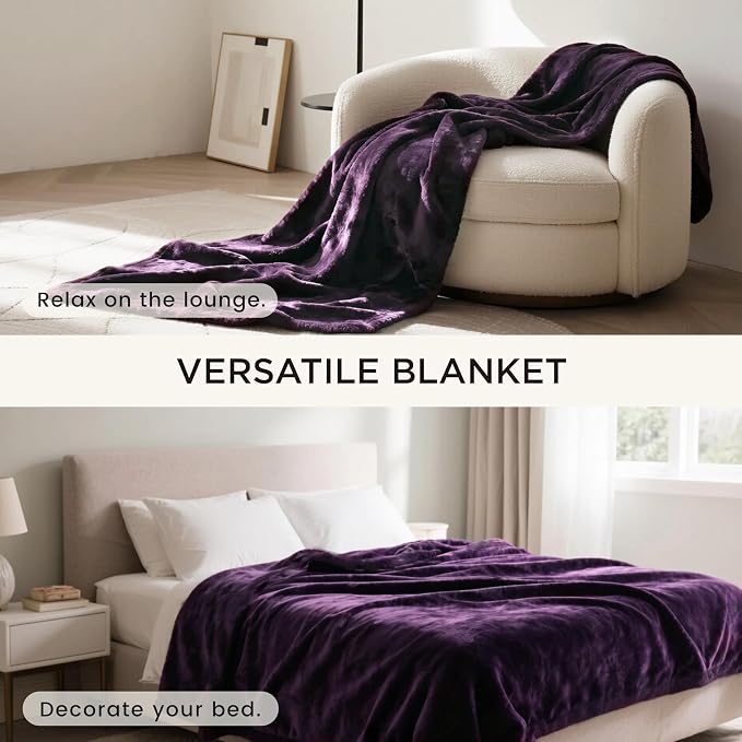 gogobunny Waterproof Bed Blanket, Reversible Sherpa Fleece Throw Blanket for Dog Puppy Cat, Furniture Cover Protects Bed Couch Sofa from Liquid Pee and Pet Fur (Dark Purple, 60x80 inches)
