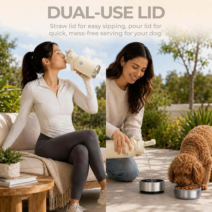 32 oz. Dog Water Bottle, Insulated Dog Travel Water Bottle, Stainless Steel Pet Water Bottle Dispenser Portable Food and Water Bowl for Dogs for Walking Dog Canteen Travel Kit