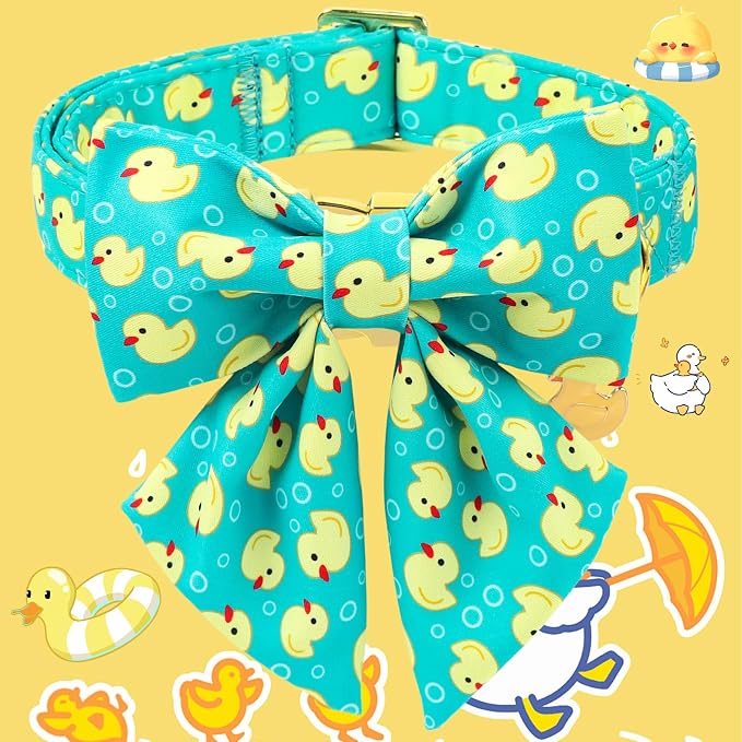 Duck Dog Collar for Boy Dogs, Spring Summer Boy Dog Collar with Sailor Bowtie- Adjustable Sailor Bow Medium Dog Collars for Male Dogs M