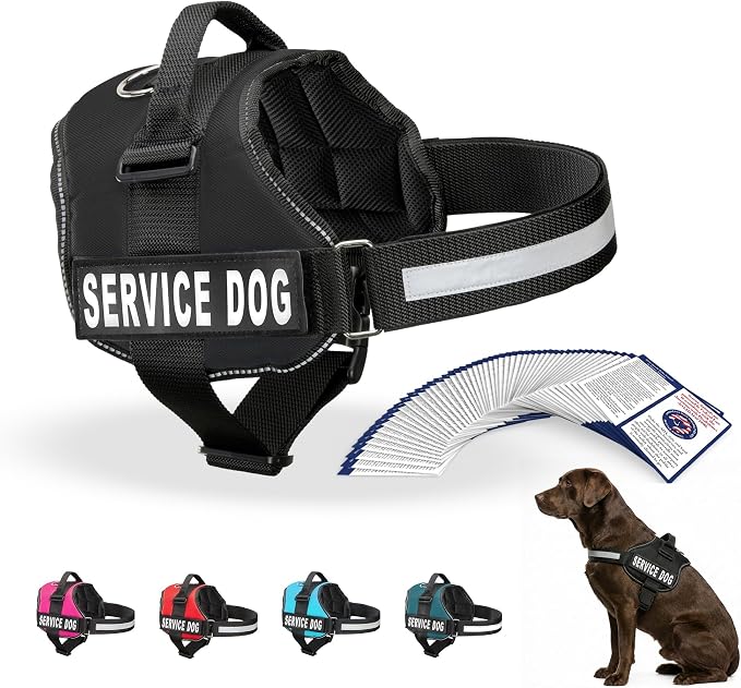 Industrial Puppy Service Dog Vest Harness - Durable & Adjustable Vest for Dog with Reflective Straps, Removable Patches, 50 ADA Cards, Handle & D-Ring, Travel and Daily Use, (Black, Large 27"-33")