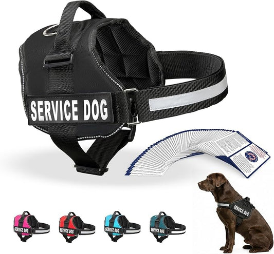 Industrial Puppy Service Dog Vest Harness - Durable & Adjustable Vest for Dog with Reflective Straps, Removable Patches, 50 ADA Cards, Handle & D-Ring, Travel and Daily Use, (Black, Large 27"-33")