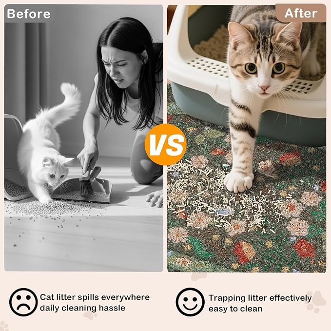 Bienbee Cat Litter Mat, 33" x 22" Dense Trapping Mesh for Litter Boxes | Litter Box Mat with PVC Mesh, Waterproof &Urineproof, Non-Slip Grip, Soft On Kitty Paws and Easy to Clean to Protect Floor