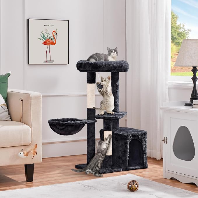 Topeakmart 34in Cat Tree Cat Tower Scratching Posts Modern Bed Cat Furniture for Indoor Cats and Kittens as Pet House Activity Center with Warm Condo, Fluffy Nest, Large Platform, Comfy Basket
