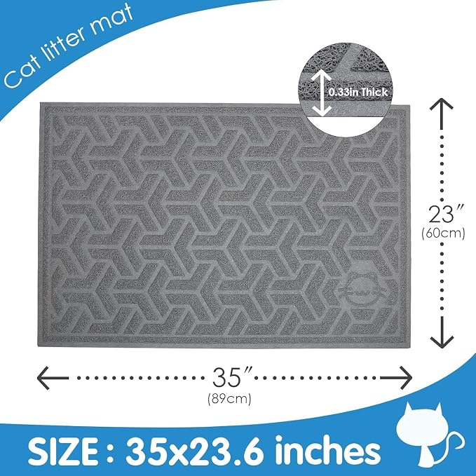 UPSKY Waterproof Cat Litter Mat Large 35" x 24" Soft on Kitty Paws, Gray | Litter Box Mat, Cat Litter Mat Litter Trapping Mat, Waterproof Scatter Control, For Indoor Cats, Easy to Clean