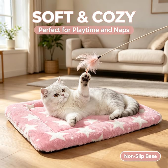 Dog Bed Mat,Reversible & Ultra Soft Kennel Pad-Machine Washable Pet Bed for Dogs & Cats-All-Weather Crate Liner for Crates,Carriers & Travel (Big Star&Pink, 18.0" L x 14.0" W x 1.5" Th)