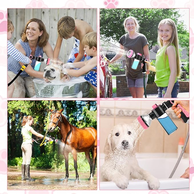 Dog Shower Attachment with 6.6FT Shower Hose, 8 Sprayer Modes Dog Washing Hose Attachment for Bathroom & Bathtub, Outdoor Use Dog Washing Kit with Pet Grooming Glove Shampoo Dispenser and Holder