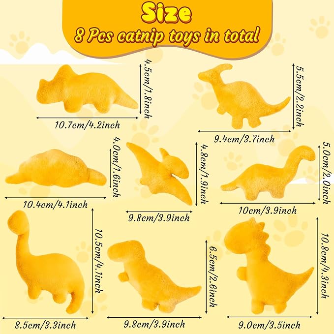 8Pcs Dino Nuggets Catnip Toys for Cat, Interactive Catmint Cat Toy Gift | Soft Cotton, Durable for Chew Kick, Catnip Filled Dinosaur Chicken Nugget Indoor Kitten for Boredom Exercise Play
