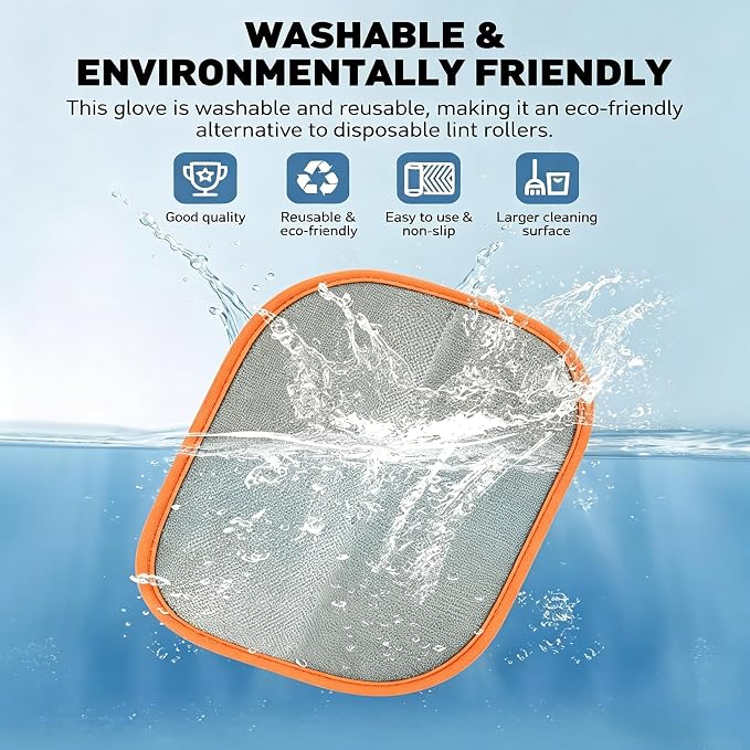 2 Pack Pet Hair Removal Gloves-Orange | Reusable Electrostatic Dog Cat Hair Remover Glove for Furniture Car Seats Clothing,Washable Grooming Mitts for Shedding