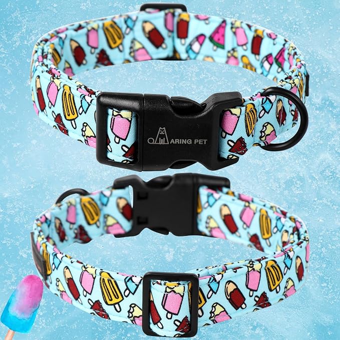 ARING PET Summer Dog Collar, Cute Blue Ice Cream Doggy Collars for Puppy Small Medium Large Boy Girl Dogs Pet, for Daily Photos Outdoor Beach Walking Picnic, L