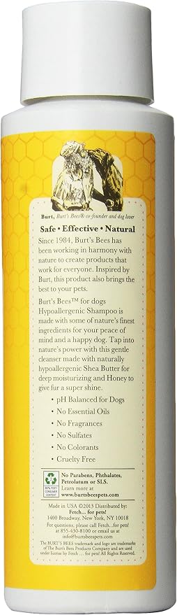 Burts Bees for Pets Hypoallergenic Dog Shampoo, Shea Butter Honey, 16 Fl Oz | Suitable for dogs with allergies, fragrance-free formula, 95% natural origin, sensitive skin and coat