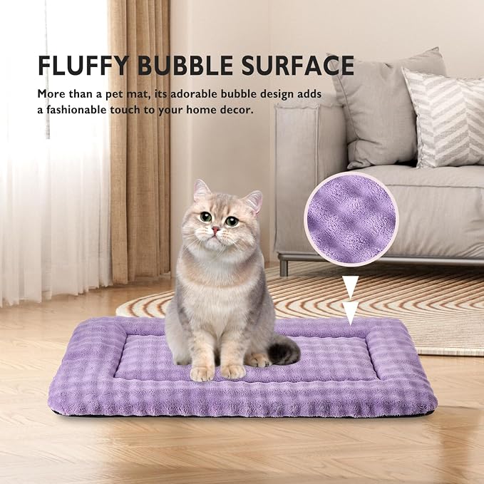 Pet Bed Mat Crate Pad for Cats Small Dogs, Dusty Purple, 24"x 18" | Washable Soft Pet Sleeping Mat, Puppy Cat Kitten Cushion with 3D Bubble Pattern