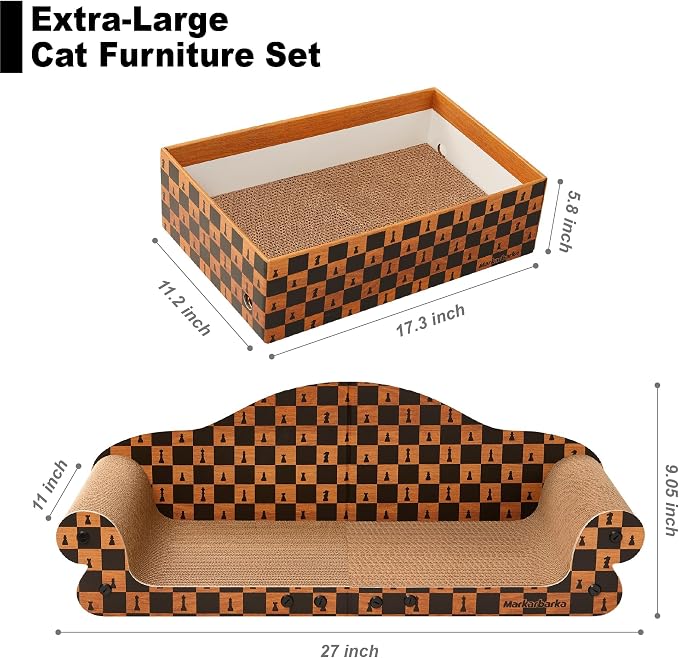 27 Inch Cat Couch Scratcher, Large Cardboard Box with Durable Scratch Pad for Cats, Comfortable Cat Scratching Sofa & Cozy Nest with Reversible Scratchers