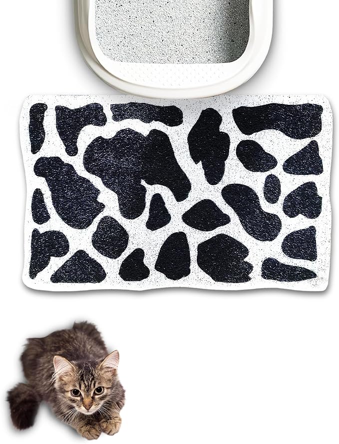 Lukamoo® Cute Cat Litter Mat (30’’x20’’), Extra-Large/XL, for Kitty Litter (Cow Pasture)